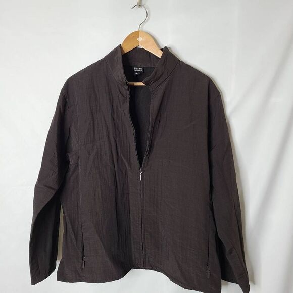 Eileen Fisher Vintage Dark Brown Zip Front‎ Lightweight Jacket Blazer sz L - Picture 1 of 5
